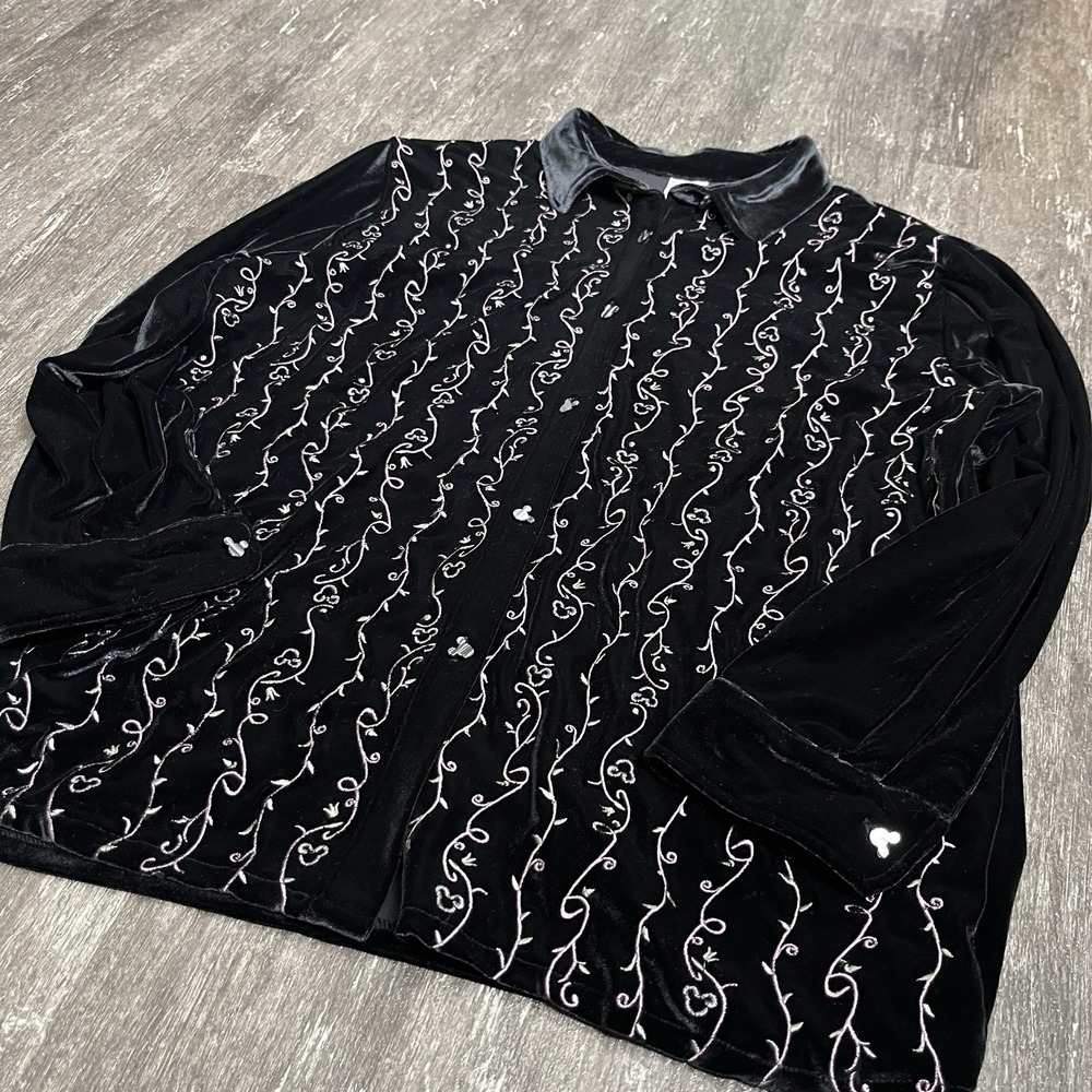 Vintage Disney Catalog Shirt Womens 1X Black Velour Mickey Button Embroidered - Picture 5 of 9